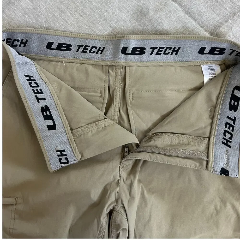 Rainier Men's UB Tech Travel Pants with Sportband Waist, Khaki, 32x32